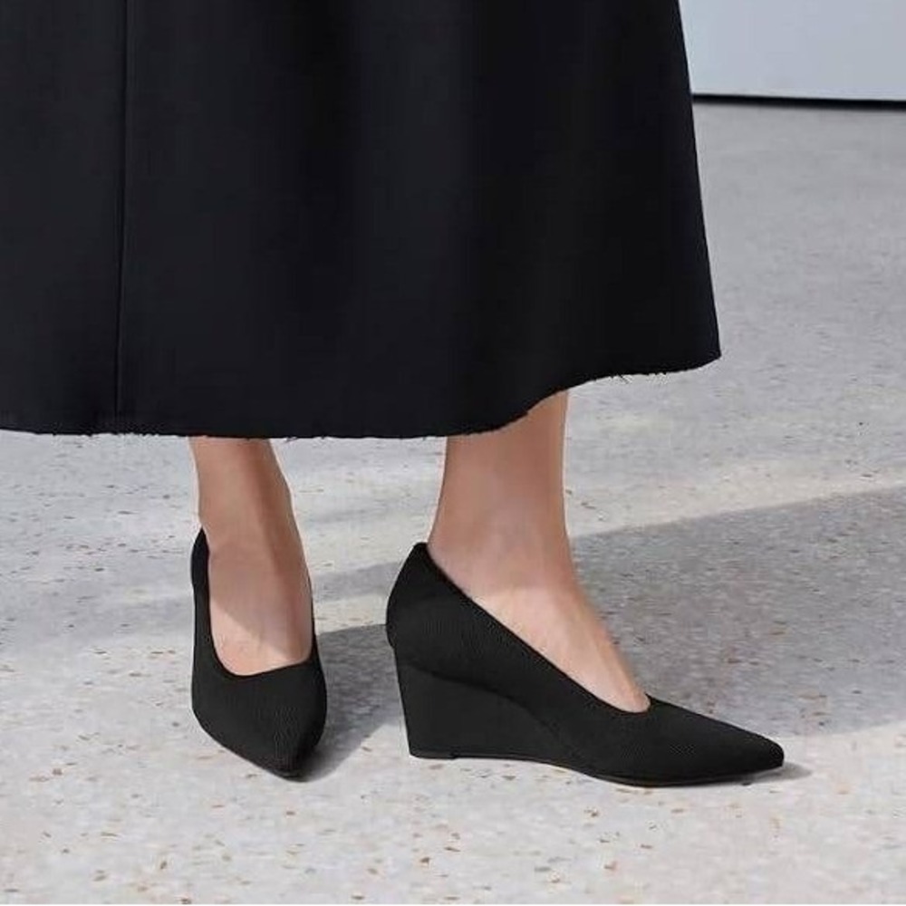 VIVAIA Aria Wedge 2.0 Black Knit Pointed Toe Pumps EU 39 US 8